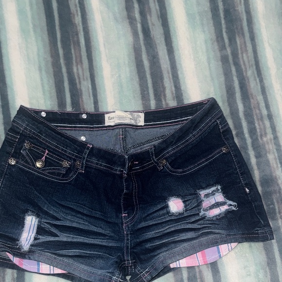 Raw Blue Pants - Raw Blue Dark Blue Distressed Jean Shorts